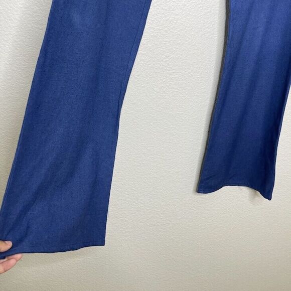 Savannah Morrow Pants Medium 100% Peace Silk Jada Flared Trouser Blue High Waist - Picture 10 of 16